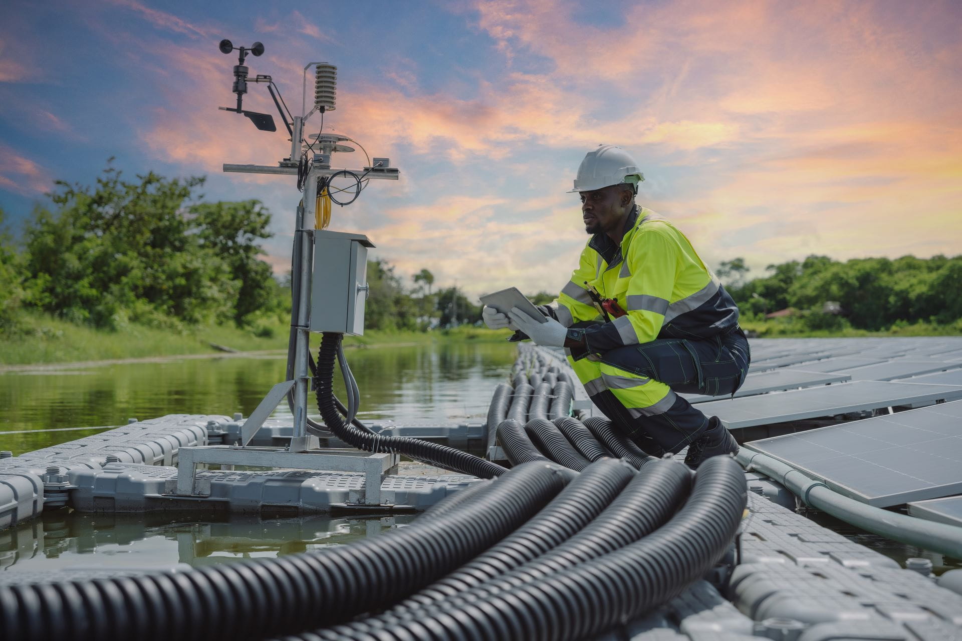 Engineer viewing data and equipment